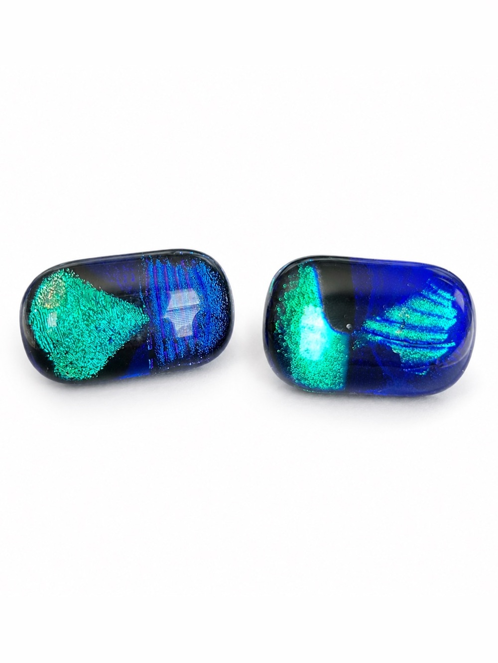 Blue and Green Dichroic Glass Stud Earrings - Women Jewelry